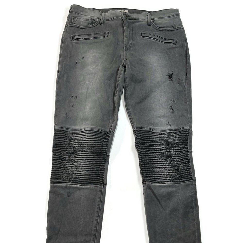 True Religion Halle Midrise Super Skinny Gray Moto Jeans Womens 32 USA Biker